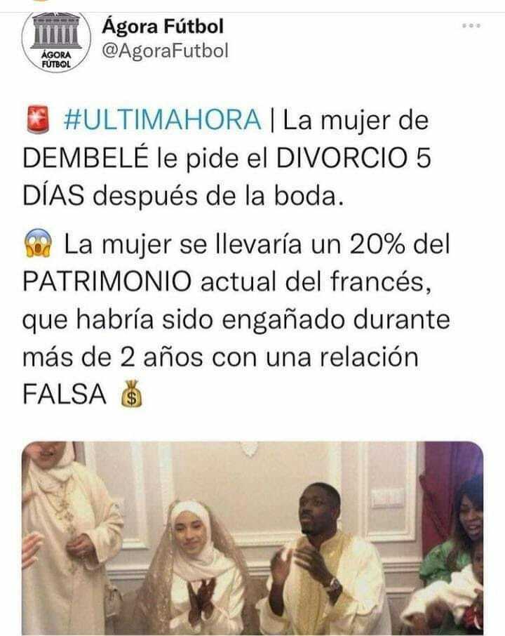 المغربية زوجة ديمبيلي تطلب الطلاق بعد 5 أيام من الزواج وستحصل على %20 من ثروته